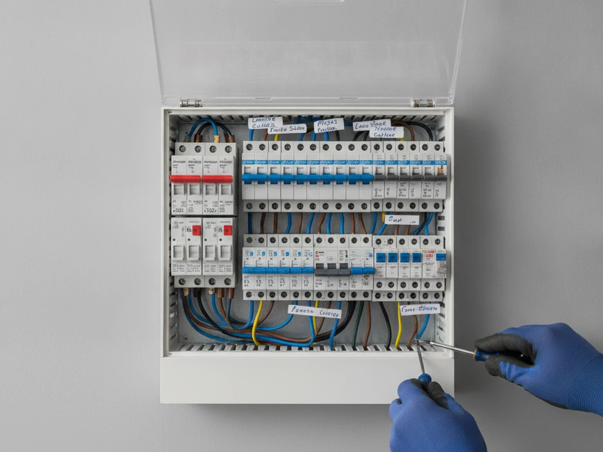 Électricien installant un nouveau tableau électrique à Yverdon-les-Bains